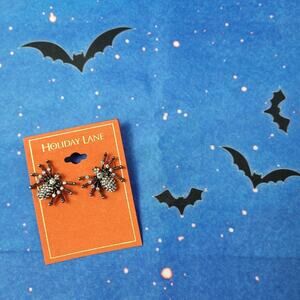 NWT Elegant Crystal Spider Post Back Earrings Macy's Charter Club Halloween